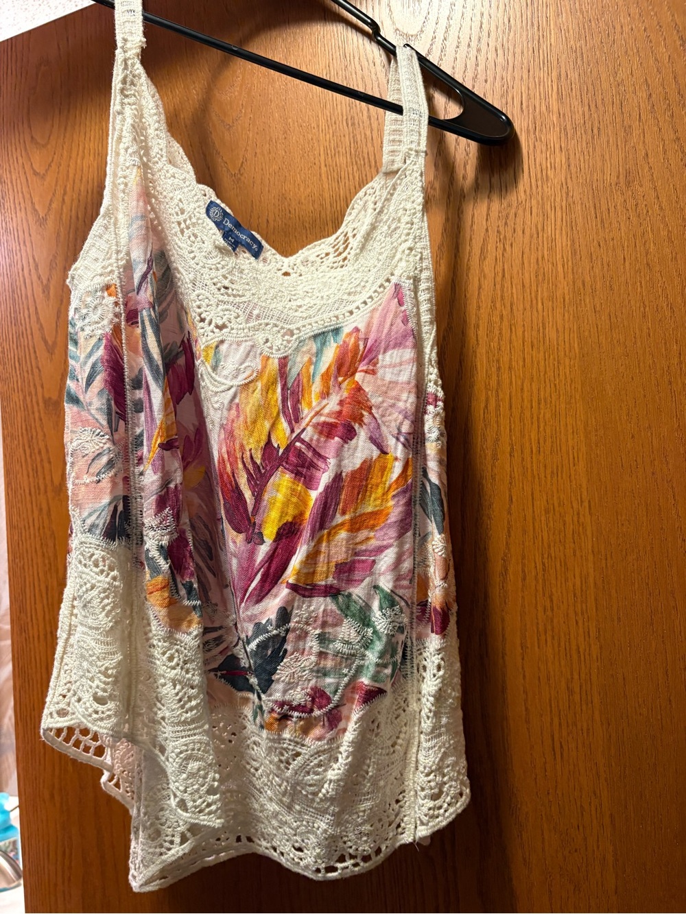 Democracy Crochet-Trim Floral Camisole in White with Multicolor Print